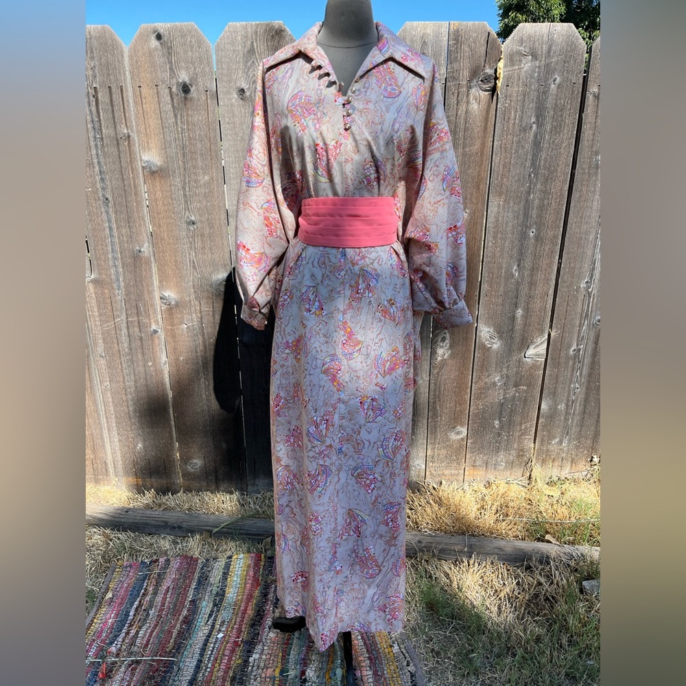 Vintage OOAK 1960’s/70’s marbled kaleidoscope print dress with obi sash